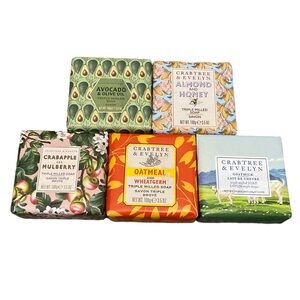 Lot of 5 Crabtree & Evelyn Assorted Triple Milled Bar Soap 100g/3.5 Oz Each
